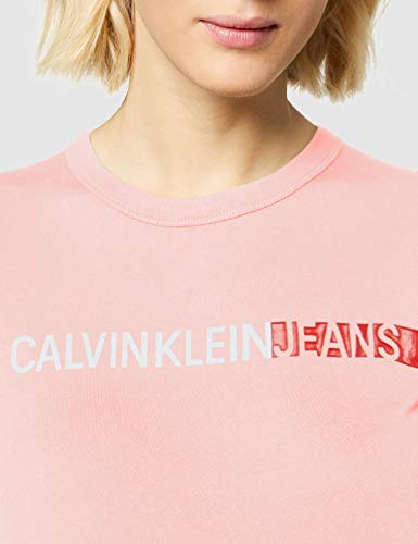 Calvin Klein Stripe Logo Slim tee Camiseta, Rosa (Keepsake Pink Tir), L para Mujer