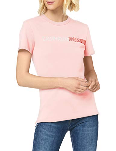Calvin Klein Stripe Logo Slim tee Camiseta, Rosa (Keepsake Pink Tir), L para Mujer
