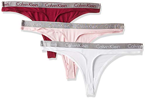 Calvin Klein Thong 3pk tanga, Rosa (Prarie Pink/Covet/White Xpv), 38 (Talla del fabricante: Small) (Pack de 2) para Mujer