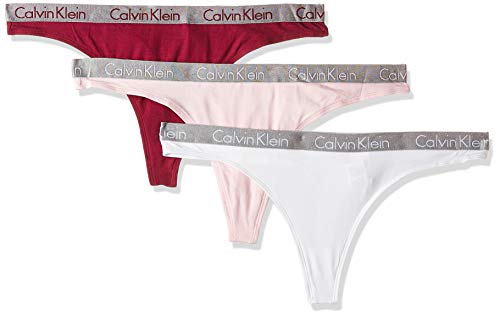 Calvin Klein Thong 3pk tanga, Rosa (Prarie Pink/Covet/White Xpv), 38 (Talla del fabricante: Small) (Pack de 2) para Mujer