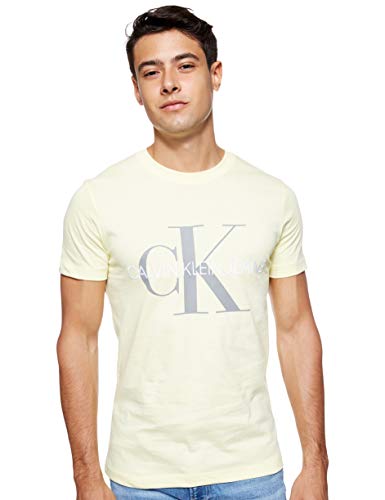 Calvin Klein Vegetable Dye Monogram Slim tee Camiseta, Amarillo (Mimosa Yellow Zhh), M para Hombre