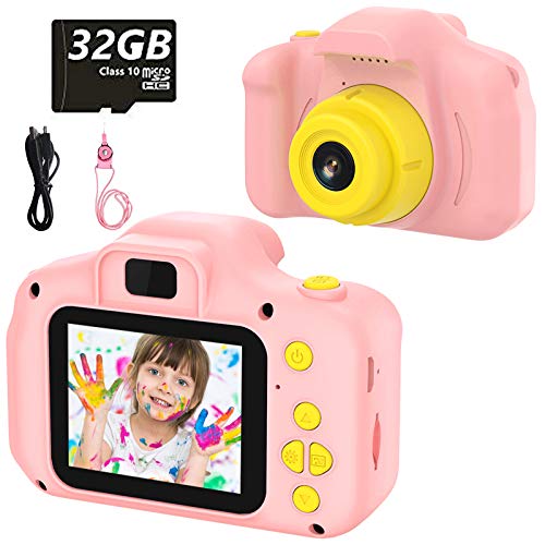 Cámara Digital para Niños Juguetes de Niña Regalos para Niños Pantalla HD de 2 Pulgadas 1080P Tarjeta de 32GB TF Regalos de Juguete para Niños de 3 a 12 años de Niños y Niñas Cumpleaños (Rosa)