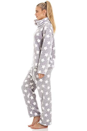 Camille Conjuntos de Pijama de Felpa Suave de Cuerpo Entero de Manga Larga para Mujer 38-40 Light Grey