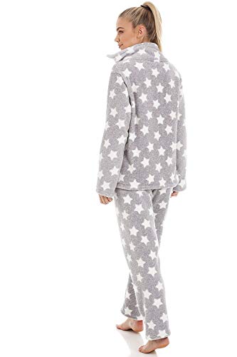 Camille Conjuntos de Pijama de Felpa Suave de Cuerpo Entero de Manga Larga para Mujer 38-40 Light Grey
