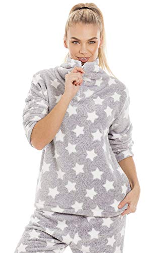 Camille Conjuntos de Pijama de Felpa Suave de Cuerpo Entero de Manga Larga para Mujer 38-40 Light Grey