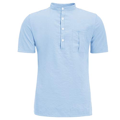 Camisa Algodón Y Lino Hombre Casual 2019 Nuevo Overdose Camisetas Hombre Manga Larga Color Sólido Cuello en V Botón Bolsillo Verano Blusa Tops Tallas Grandes S-XXL