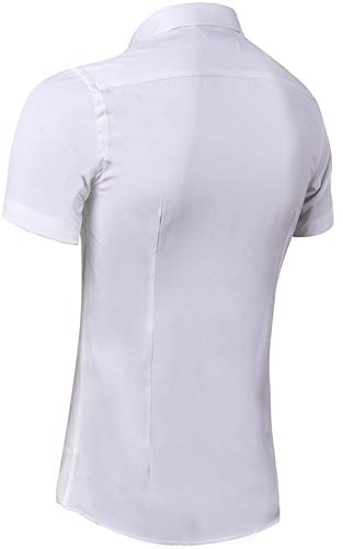 Camisa Bambú Fibra Hombre, Manga Corta, Slim Fit, Camiseta Elástica Casual/Formal para Hombre, Blanco, 44 (Hombro 51CM, Pecho 120CM)