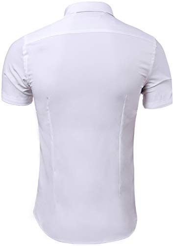 Camisa Bambú Fibra Hombre, Manga Corta, Slim Fit, Camiseta Elástica Casual/Formal para Hombre, Blanco, 44 (Hombro 51CM, Pecho 120CM)