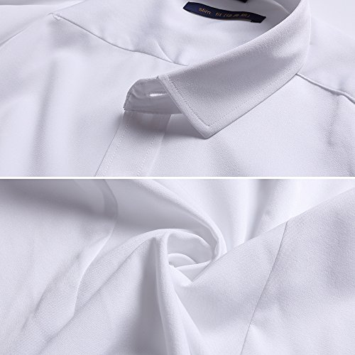Camisa Bambú Fibra Hombre, Manga Corta, Slim Fit, Camiseta Elástica Casual/Formal para Hombre, Blanco, 44 (Hombro 51CM, Pecho 120CM)