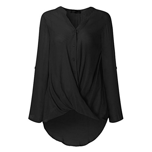 Camisa Casual Manga Corta Mujer, Covermason Blusa líder de Estiramiento de Color sólido de Las Mujeres(L,Negro)