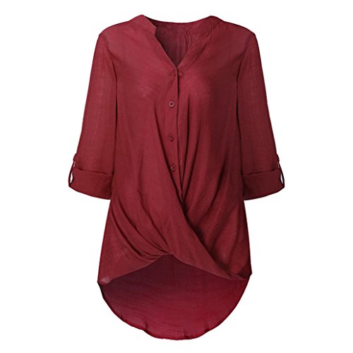 Camisa Casual Manga Corta Mujer, Covermason Blusa líder de Estiramiento de Color sólido de Las Mujeres(L,Rojo)