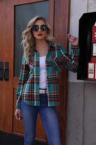 Camisa Cuadros Mujer Franela 100% Algodón Camisa Leñador Blusas Basiccon Botones Camisetas Cuello en V Manga Larga Casual Oficina Básico Vintage Western