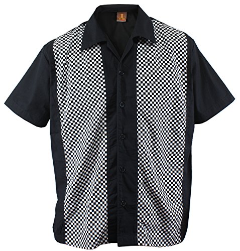 Camisa de bolos para hombre, diseño de cuadros, color negro negro y blanco M