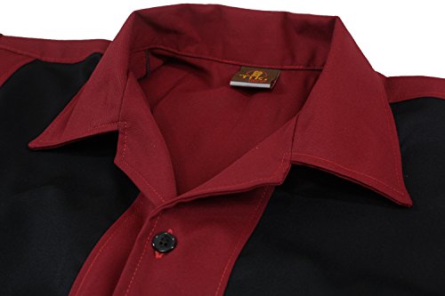 Camisa de bolos para hombre, estilo años 50, estilo rockabilly rojo y negro M