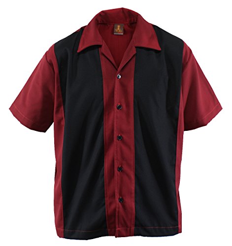 Camisa de bolos para hombre, estilo años 50, estilo rockabilly rojo y negro M