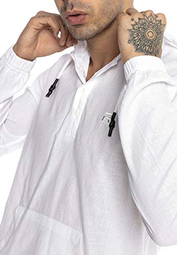 Camisa de Lino para Hombre Sudadera con Capuche Suéter Fino Tunik Hooded Blanco XL