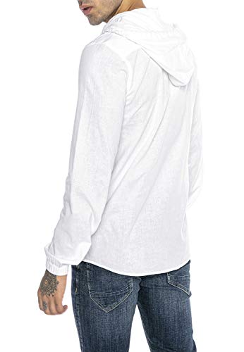 Camisa de Lino para Hombre Sudadera con Capuche Suéter Fino Tunik Hooded Blanco XL