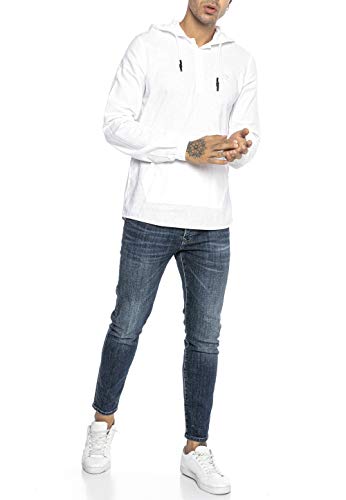 Camisa de Lino para Hombre Sudadera con Capuche Suéter Fino Tunik Hooded Blanco XL