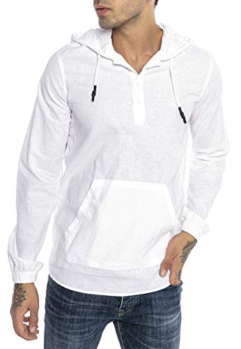 Camisa de Lino para Hombre Sudadera con Capuche Suéter Fino Tunik Hooded Blanco XL