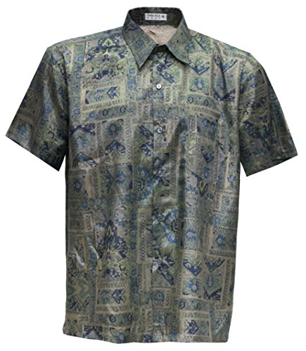 Camisa de seda tailandesa de los hombres de manga corta patrón gráfico