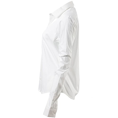 Camisa de Vestir Elástica Mujer, diseño clásico Trabajo/Reunion/Ceremonia/Boda/Fiesta/Ocasiones Formales/Casuales, Blanco, Cuello 47CM, Pecho 136CM