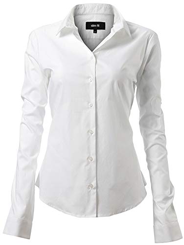 Camisa de Vestir Elástica Mujer, diseño clásico Trabajo/Reunion/Ceremonia/Boda/Fiesta/Ocasiones Formales/Casuales, Blanco, Cuello 47CM, Pecho 136CM