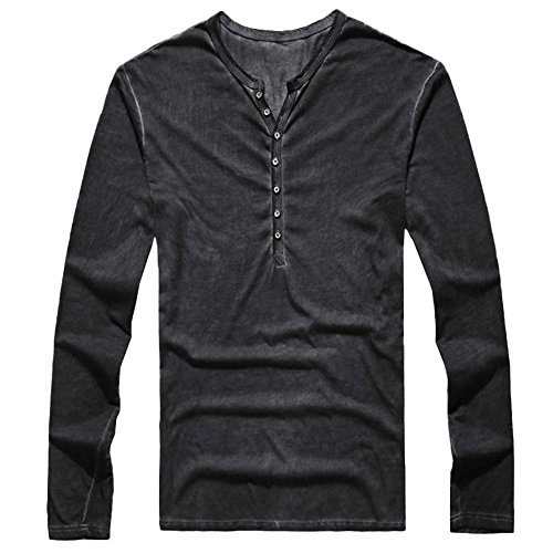 Camisa Henley de Manga Larga Casual con Cuello en V para Hombre Creativa con Cuello Redondo Algodón Casual Camisa T Shirt Básica Impresión Slim Fit chándal Sudaderas T-Shirt riou