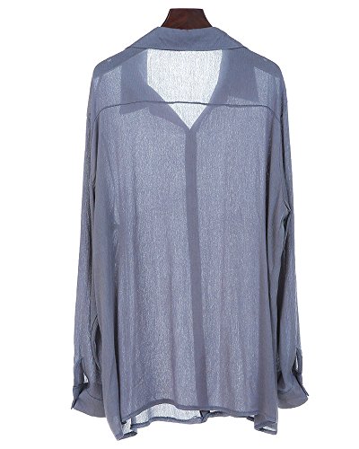 Camisa Hombre Lino Blusa Casual De Manga Larga Blusa Suelta Casual Cuello Alto Transpirable Top Color Sólido Trabajo Camisa Shirt Gris Small