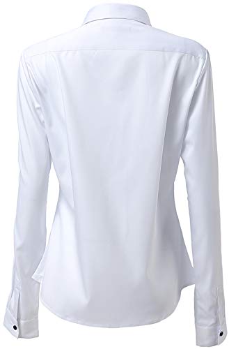 Camisa Mujer Bambú Fibra, Manga Larga Slim Fit, Elástica y Formal, Blanco, 43 (Pecho 120CM, Cintura 102CM)