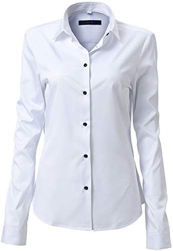 Camisa Mujer Bambú Fibra, Manga Larga Slim Fit, Elástica y Formal, Blanco, 43 (Pecho 120CM, Cintura 102CM)