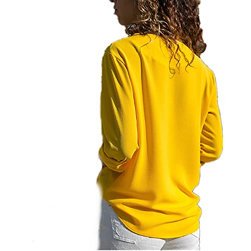 Camisa Mujer Manga Larga Oblicua con Cuello En V Blusa Elegante Mujer Cómoda Transpirable Boutique Botón Camisa Negocios Casual Banquete All-Match Tops Mujer C-Yellow M
