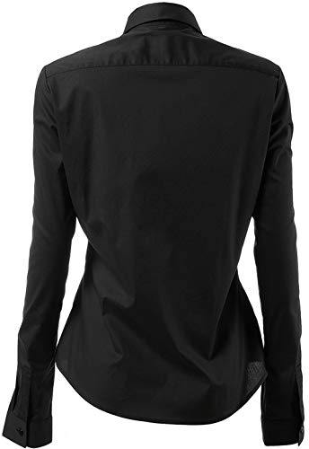 Camisas Mujer Elástica, Manga Larga Color Liso Corte Ajustado, Elegante y Formal, Negro, 45 (Talla del Fabricante 20)