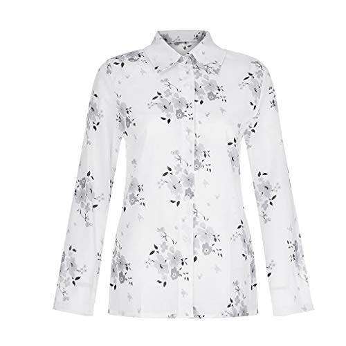 Camisas Mujer Manga Larga 2019 SHOBDW Liquidación Venta Camisetas Mujer Leopardo Blusas Mujer Tallas Grandes Cuello en V Botón Tops Mujer Regular Fit Sexy Camisas Mujer Floral S-5XL(Blanco,XL)