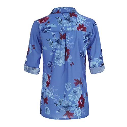 Camisas Mujer Manga Larga 2019 SHOBDW Liquidación Venta Camisetas Mujer Leopardo Blusas Mujer Tallas Grandes Cuello en V Botón Tops Mujer Regular Fit Sexy Camisas Mujer Floral S-5XL(Azul,S)