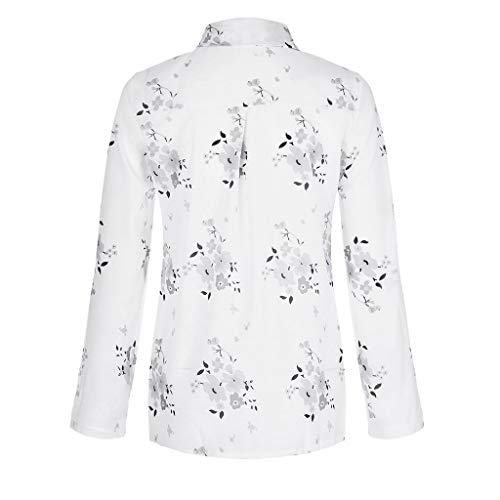 Camisas Mujer Manga Larga 2019 SHOBDW Liquidación Venta Camisetas Mujer Leopardo Blusas Mujer Tallas Grandes Cuello en V Botón Tops Mujer Regular Fit Sexy Camisas Mujer Floral S-5XL(Blanco,5XL)