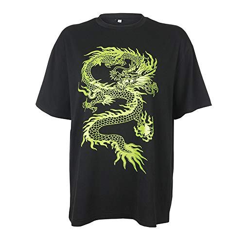 Camiseta con Estampado de dragón de Moda para Mujer Camisetas de Manga Corta Suelta de Estilo Hip Hop de Estilo Rock