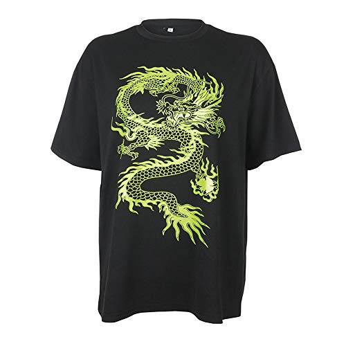 Camiseta con Estampado de dragón de Moda para Mujer Camisetas de Manga Corta Suelta de Estilo Hip Hop de Estilo Rock