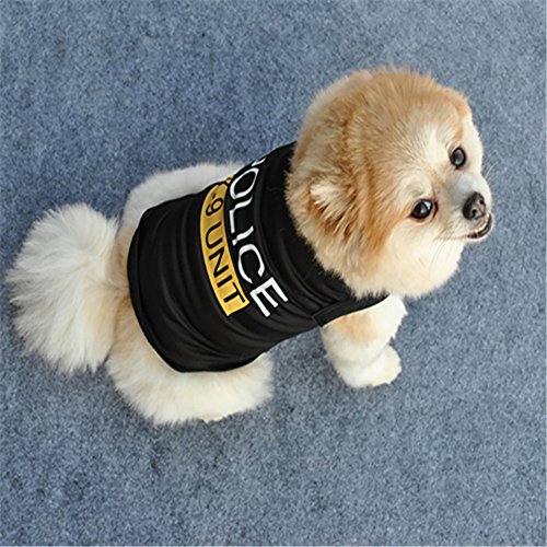 Camiseta con estampado de Police Brief para mascotas, camiseta de moda para perros pequeños y medianos para primavera/verano (negro, S