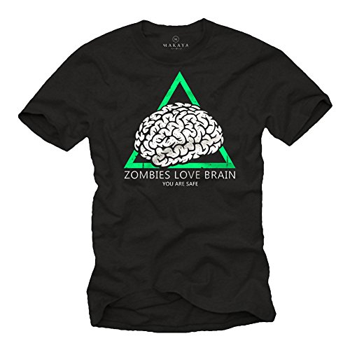 Camiseta con Mensaje Gracioso - Zombies Love Brain So You Are Safe - Negra M