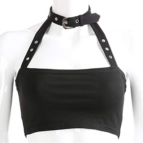 Camiseta con Tirantes para Mujer,Lenfesh Camiseta sin Mangas Camisola de Moda Halter Tank Top Gotico Chaleco Atractivo de Las Mujeres Moda Camisa del Halter Top Blusa Cortas Negro