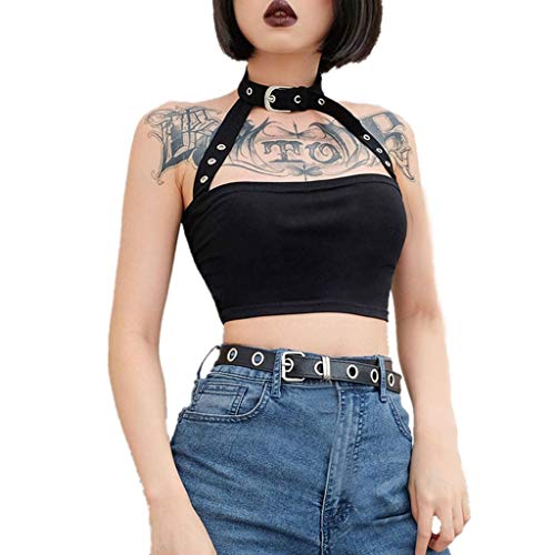 Camiseta con Tirantes para Mujer,Lenfesh Camiseta sin Mangas Camisola de Moda Halter Tank Top Gotico Chaleco Atractivo de Las Mujeres Moda Camisa del Halter Top Blusa Cortas Negro