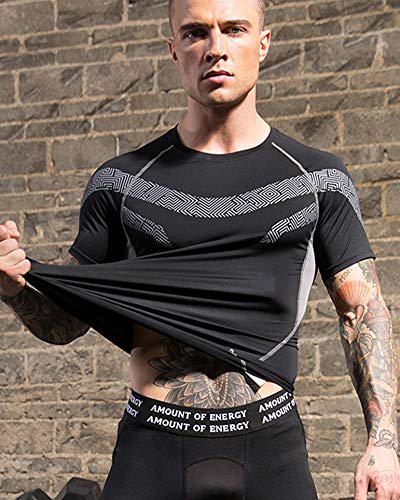 Camiseta de Compresión de Manga Corta Hombre Secado Rápido Elástico Transpirable Baselayer Tops