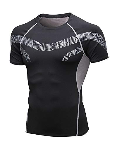 Camiseta de Compresión de Manga Corta Hombre Secado Rápido Elástico Transpirable Baselayer Tops