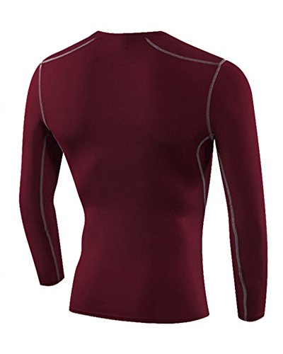 Camiseta De Compresión De Manga Larga De Secado Rápido para Hombre Vino Rojo M