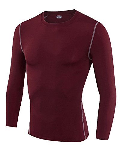 Camiseta De Compresión De Manga Larga De Secado Rápido para Hombre Vino Rojo M
