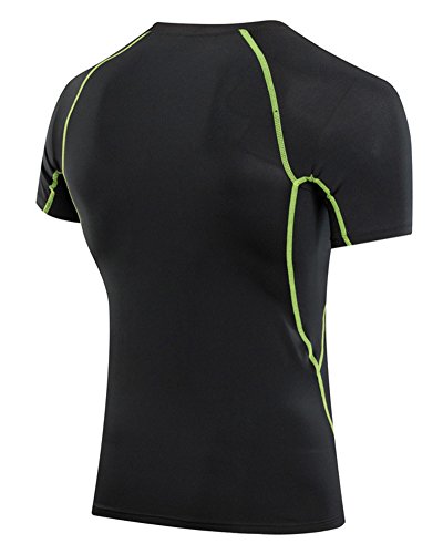 Camiseta De Compresiòn Hombre Manga Corta Secado Rápido Camiseta De Running Negro Verde M