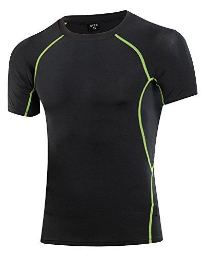 Camiseta De Compresiòn Hombre Manga Corta Secado Rápido Camiseta De Running Negro Verde M