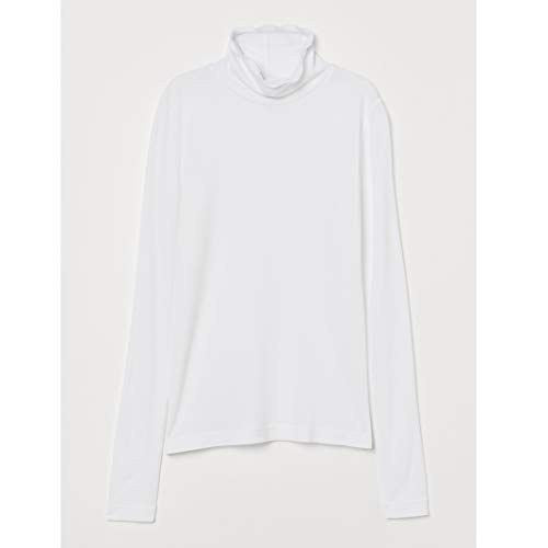 Camiseta de Cuello Alto Mujer Manga Larga Invierno Moda Negro Rosa Blanco Aesthetic Top Jerseys Ropa Tallas Grandes (Blanco, Large)