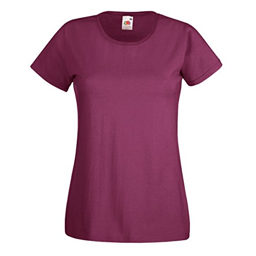 Camiseta de Fruit of the Loom para mujer, ajustada, de distintos colores, de algodón, manga corta Rojo granate X-Large