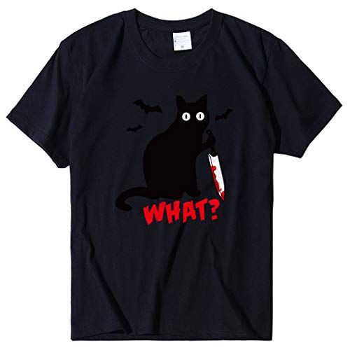 Camiseta de Halloween para mujer y hombre, diseño de gato con estampado gráfico de manga corta